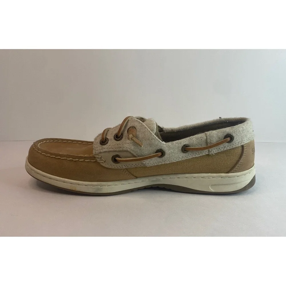 Sperry Womens Boat Shoe Size 8M STS84630 Tan Linen. Very‎ Good Condition. Comfy.